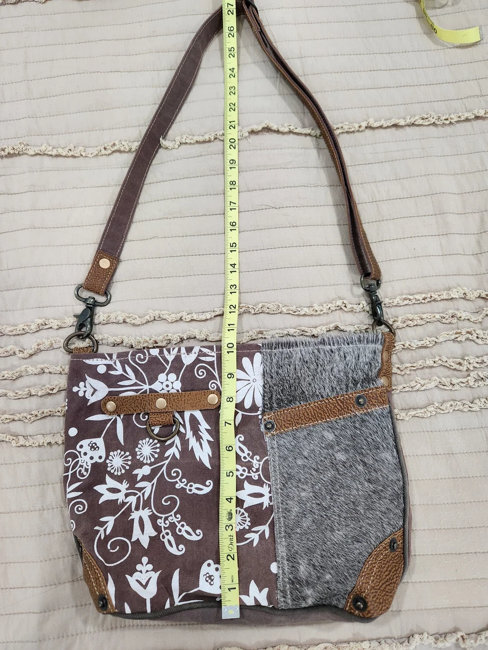 Myra Bag Brown Floral & Fur-Textured Crossbody